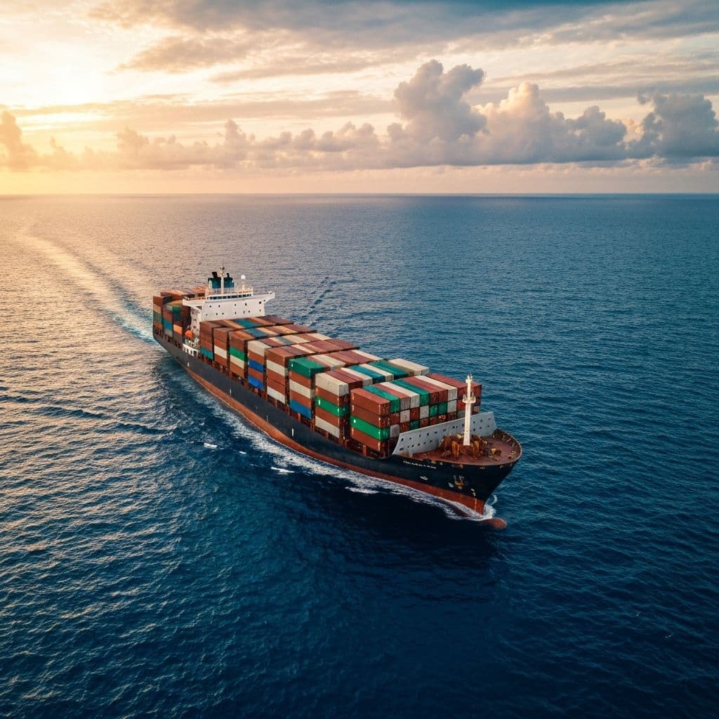 Container ship navigating open waters